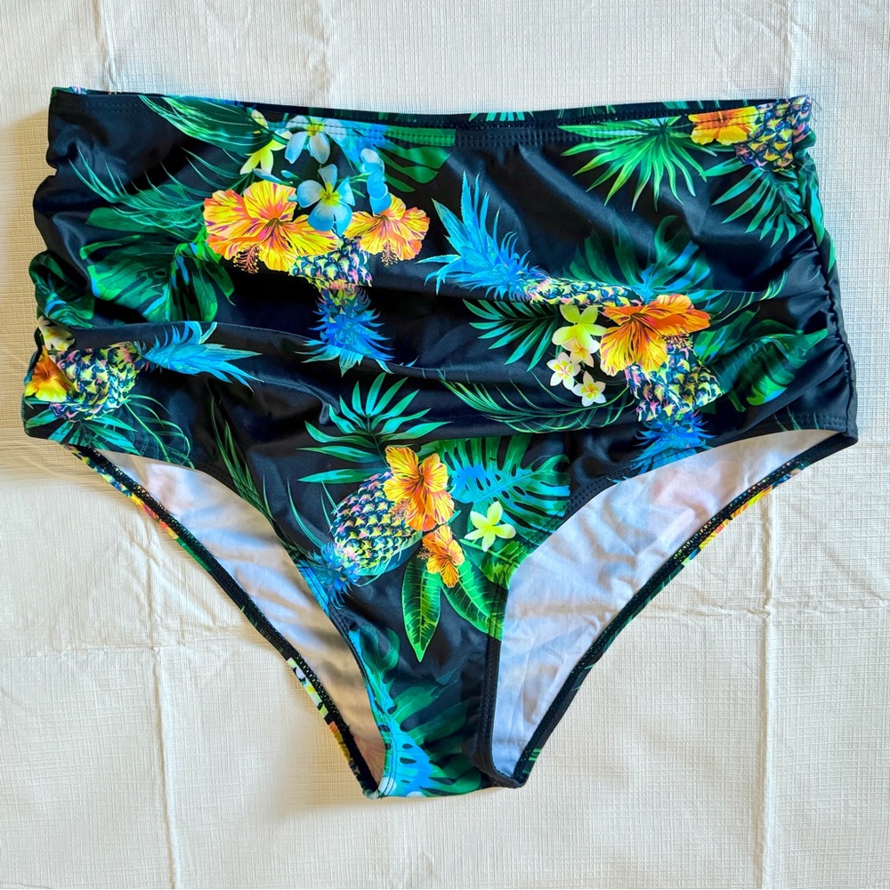 Adisputent Tropical 🌴 Floral Ruched Bikini Brief Bottom, Size XXL